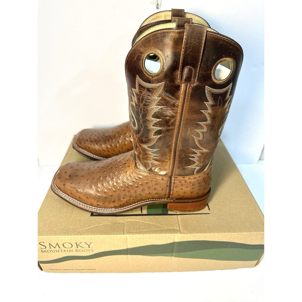 Smoky Mountain Men’s Danville Cowboy Boots 14EE Cognac Ostrich Print Leather - Picture 3 of 10